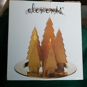 Gold Christmas tree candles with brass plate